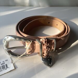NEW Brighton Women’s Pink Croc Leather Belt ML 32 Sparkling Heart B10482 VTG